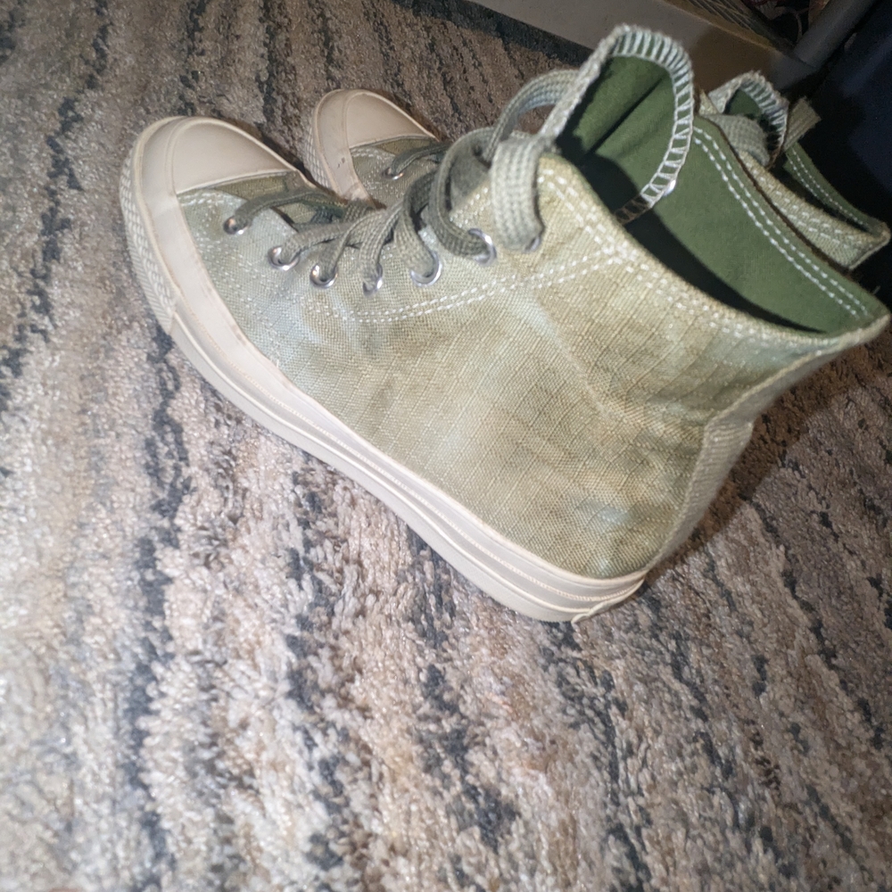 Converse High-Top Sneakers in Olive Green and Cream